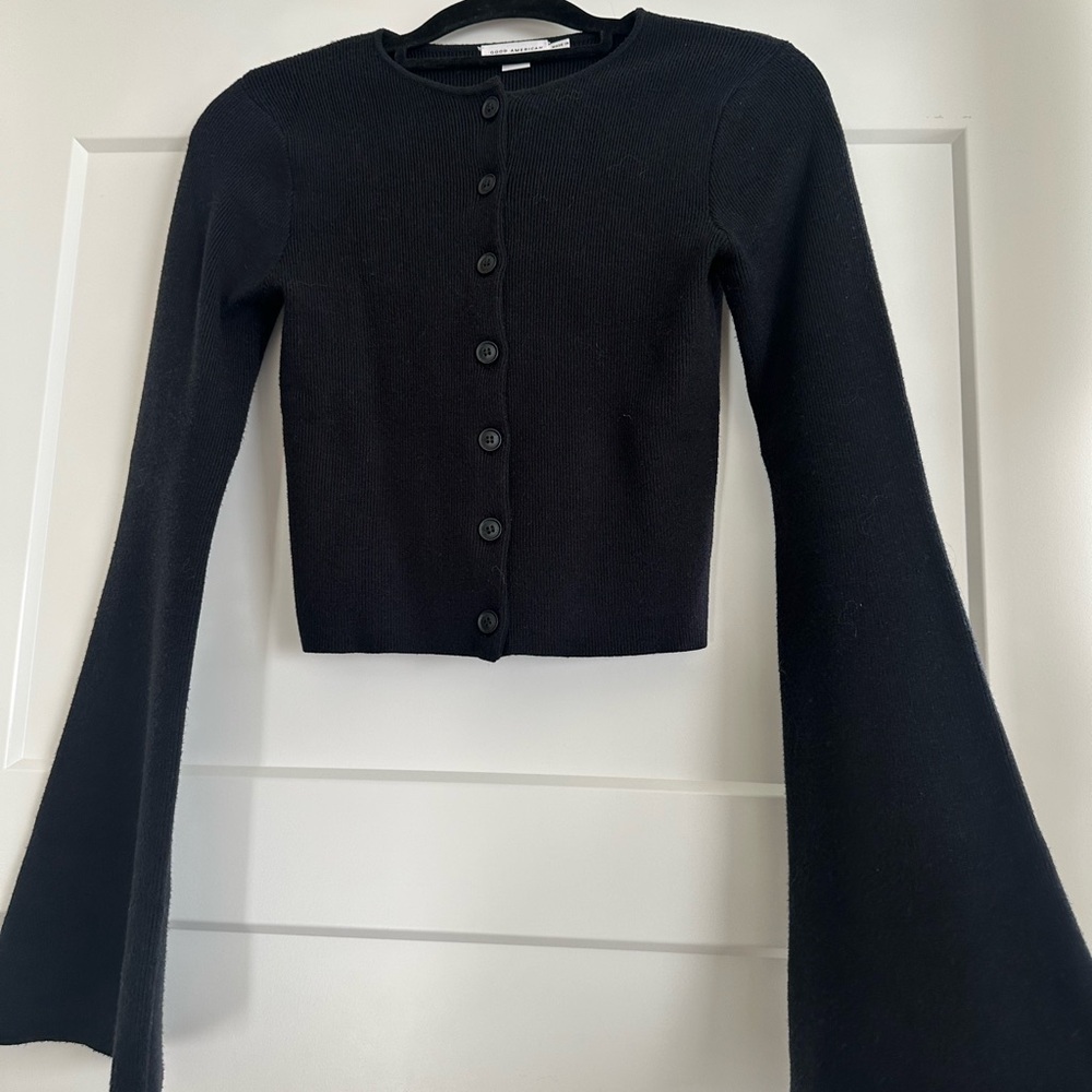 Good American Bell Sleeve Black Knit Cardigan - Picture 2 of 4